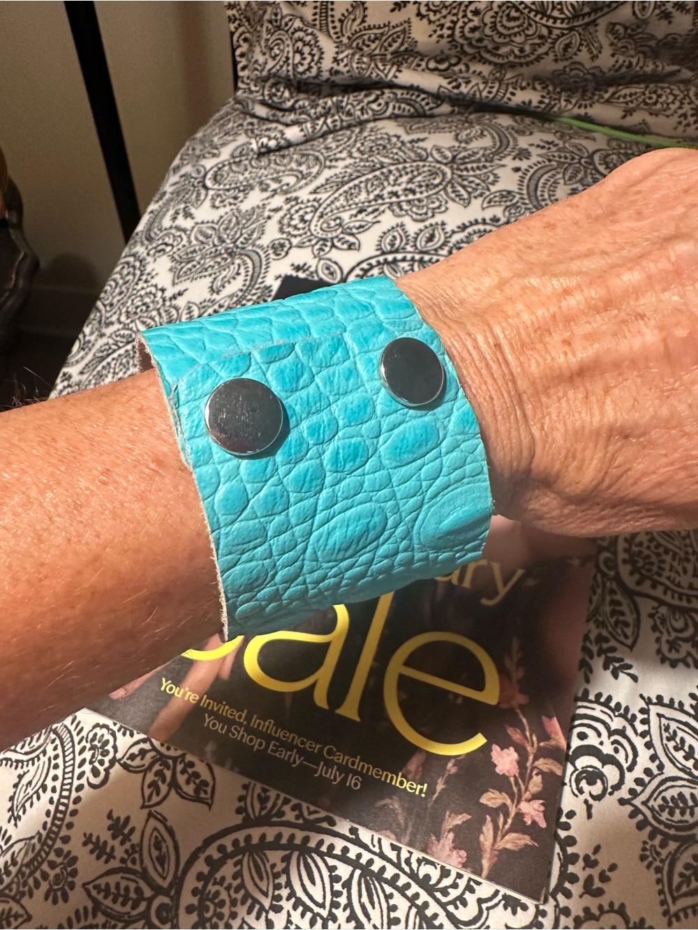 Turquoise Leather Snap Cuff Bracelet - Fashionable Wearable